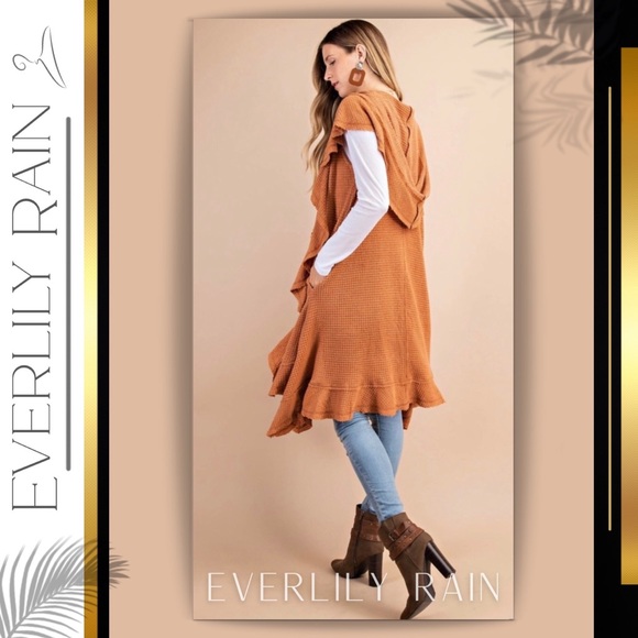 LAST ONE! Sleeveless Waffle Knit Hoodie Cardigan - Picture 5 of 9